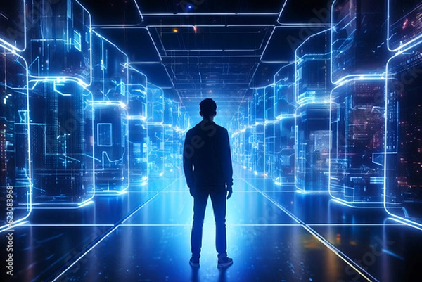 Fototapeta person with a world technology background