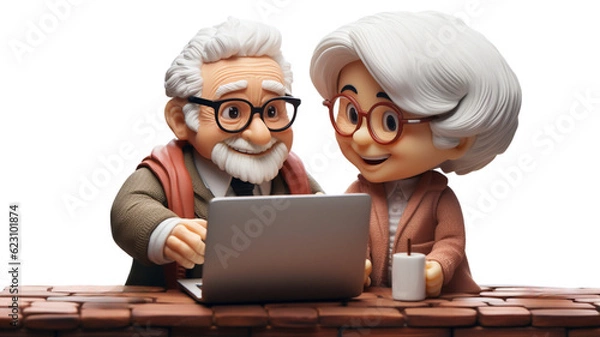 Fototapeta elderly couple operating pc Generative AI