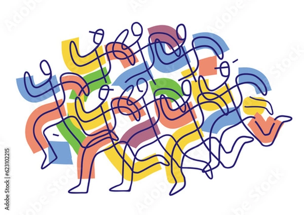 Fototapeta 

Running race, marathon, jogging, line art stylized.
 Stylized illustration of group of running racers. Continuous line drawing design.Isolated on white background. Vector available.