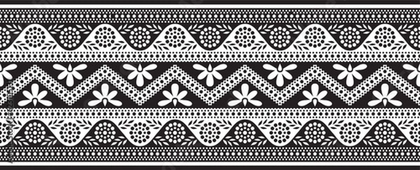 Obraz Vector black monochrome seamless indian ornament. Ethnic national border, India frame..