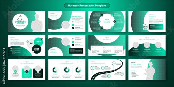 Fototapeta Creative business PowerPoint presentation slides template design. Use for modern keynote presentation background, brochure design, website slider, landing page, annual report, company profile