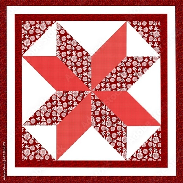 Fototapeta Abstract background with red geometric pattern for patchwork .