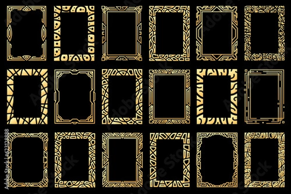 Obraz Abstract rectangle frames. Collection of vertical rectangular golden frames. Shining empty borders, copy space for your texts and images.