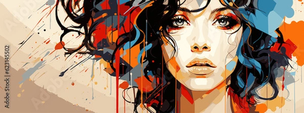 Obraz Expressive material vector banners, featuring strong, militant female faces. Harmonized with abstract backgrounds. Ample text space. Ideal for web use.