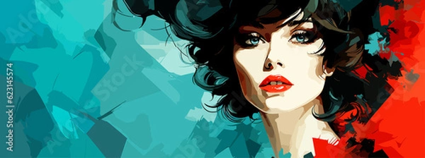 Obraz Expressive material vector banners, featuring strong, militant female faces. Harmonized with abstract backgrounds. Ample text space. Ideal for web use.