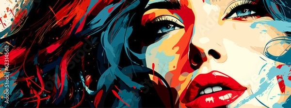 Fototapeta Expressive material vector banners, featuring strong, militant female faces. Harmonized with abstract backgrounds. Ample text space. Ideal for web use.