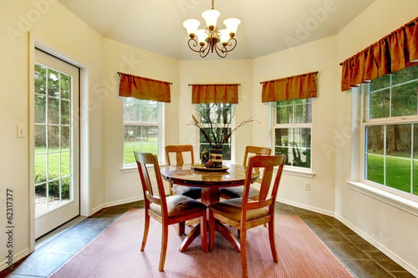 Fototapeta Round corner dining room with french windows