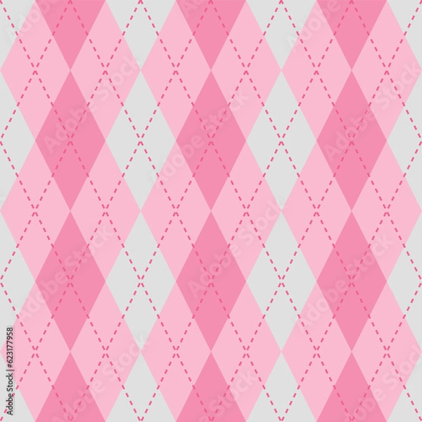 Obraz Argyle vector pattern. Argyle pattern. Pink argyle pattern. Seamless geometric pattern for clothing, wrapping paper, backdrop, background, gift card, sweater.