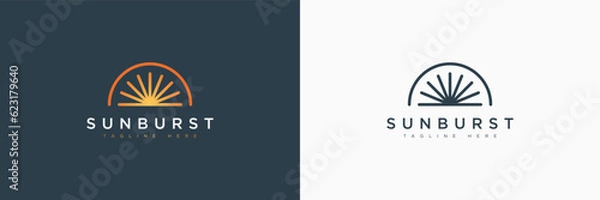 Fototapeta Abstract Sun Logo. Half of Sun Linear Style with Geometric Radial Rays of Sunburst isolated on Dual Background. Flat Vector Logo Design Template Element for Business and Nature Logos. 