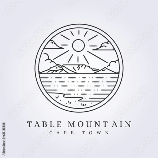 Fototapeta table mountain cape town logo vector illustration design simple line art emblem badge template background