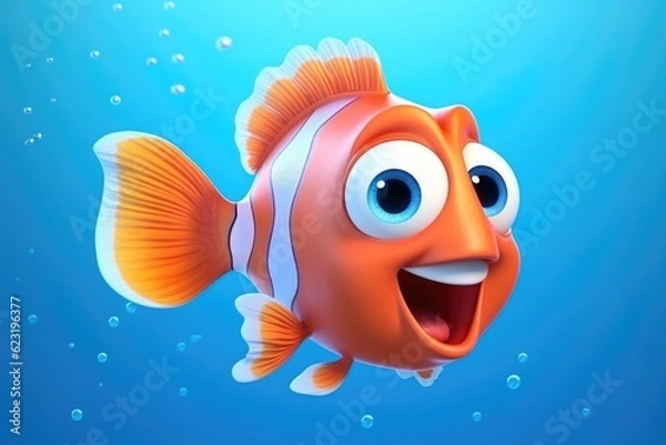 Obraz Playful Aquatics: 3D Cartoon Fish Generative AI