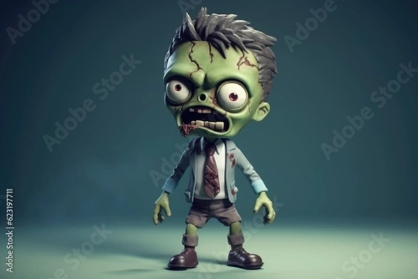 Fototapeta 3D Cute Adorable Cartoon Zombie in Cinematic Shot Generative AI