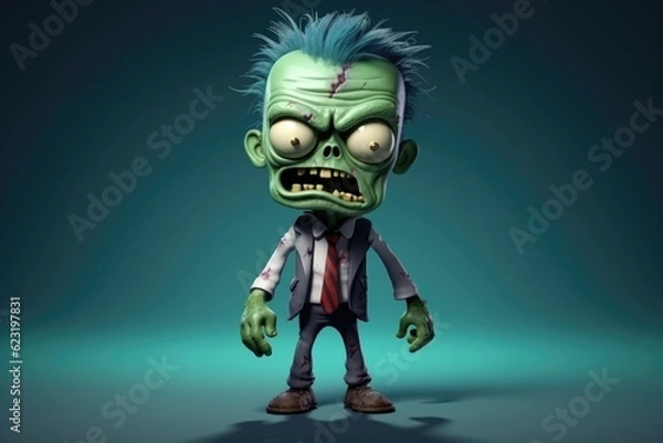 Fototapeta Unlikely Charm: Cute Adorable Cartoon Zombie in Cinematic Shot Generative AI
