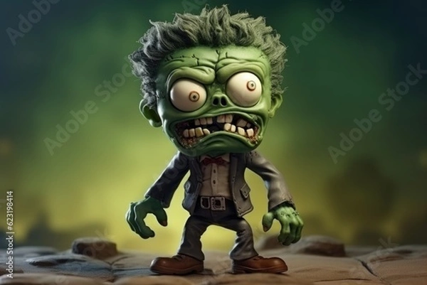 Fototapeta Unlikely Charm: Cute Adorable Cartoon Zombie in Cinematic Shot Generative AI