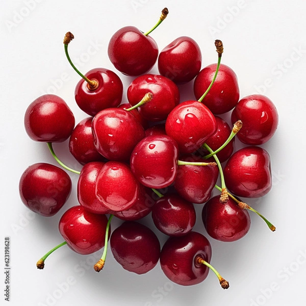 Obraz Multiple Cherries on a white background