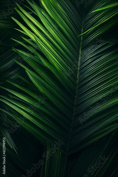 Fototapeta Tropische Blätter Hintergrund. Grüne Palmenblätter, Natur Hintergrund mit KI erstellt	