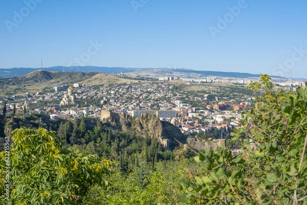 Fototapeta Panoramic view of the city of Tbilisi from the botanical garden.
