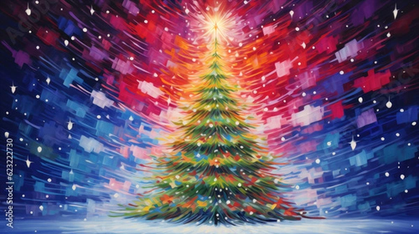 Fototapeta abstract christmas tree oil painted background, generative ai