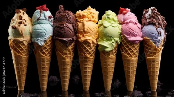 Fototapeta Various flavors of ice cream. Created with Generative Ai technology.