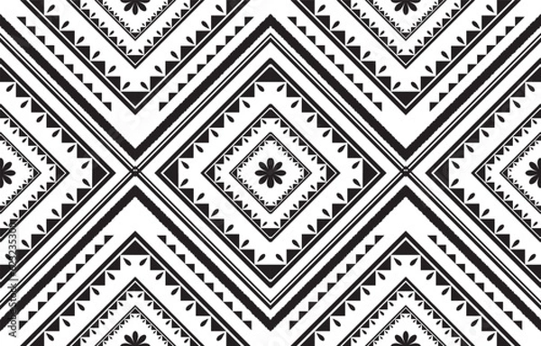 Fototapeta black and white seamless pattern geometric design for textile background,texture,batik,carpet,mosaic,ceramics,backdrop,wallpaper,clothing,craft,wall,floor,decorative,buildingretro,boho,wrapping
