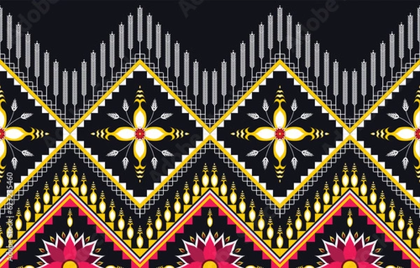 Fototapeta floral geometric pattern ethnic seamless fabric design for textile background,texture,batik,carpet,mosaic,ceramics,backdrop,wallpaper,clothing,craft,wall,floor,decorative,buildingretro,boho,wrappi