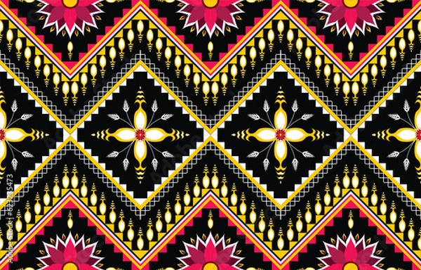 Fototapeta floral geometric pattern ethnic seamless fabric design for textile background,texture,batik,carpet,mosaic,ceramics,backdrop,wallpaper,clothing,craft,wall,floor,decorative,buildingretro,boho,wrappi
