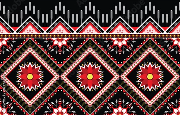 Fototapeta floral geometric pattern ethnic seamless fabric design for textile background,texture,batik,carpet,mosaic,ceramics,backdrop,wallpaper,clothing,craft,wall,floor,decorative,buildingretro,boho,wrappi