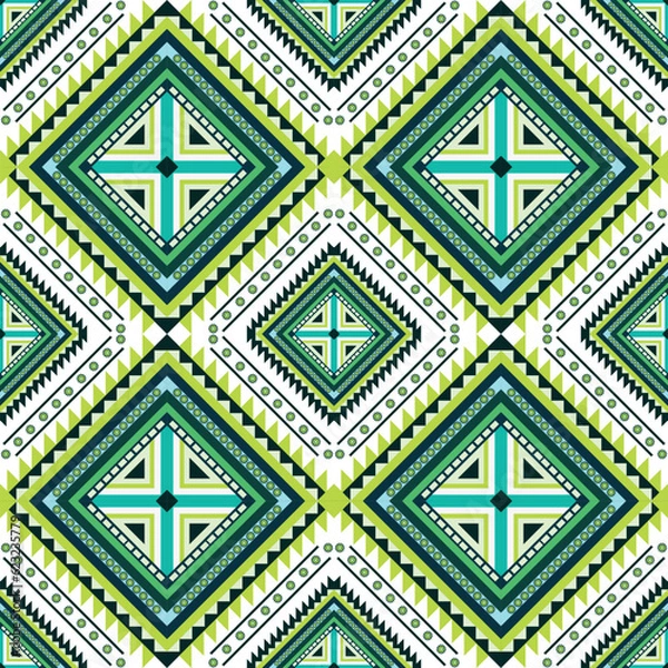 Fototapeta green seamless geometric pattern with geometric shapes design for textile background,texture,batik,carpet,mosaic,ceramics,backdrop,wallpaper,clothing,craft,wall,floor,decorative,buildingretro,wrapping