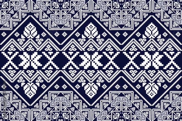 Fototapeta set navy blue geometric pattern ethnic seamless fabric design for textile background,texture,batik,carpet,mosaic,ceramics,backdrop,wallpaper,clothing,craft,wall,floor,decorative,buildingretro,wrapping