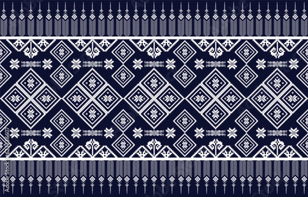 Fototapeta navy blue geometric pattern ethnic seamless fabric design for textile background,texture,batik,carpet,mosaic,ceramics,backdrop,wallpaper,clothing,craft,wall,floor,decorative,buildingretro,wrapping
