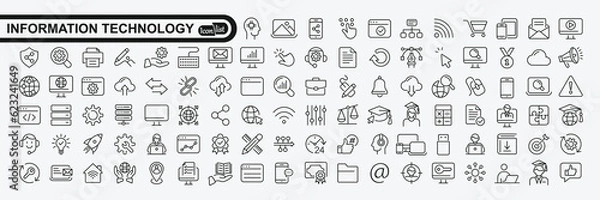 Fototapeta Information technology thin line icons set. Information Technology  icon collection. Programming, Network, Website, Process, Internet, Data, Technology symbol.