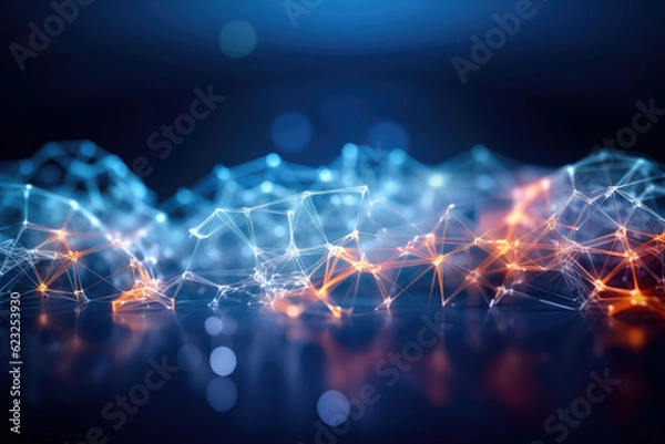 Fototapeta blue abstract lights background with network - connectivity - virtual network technology - information exchange - generative ai 