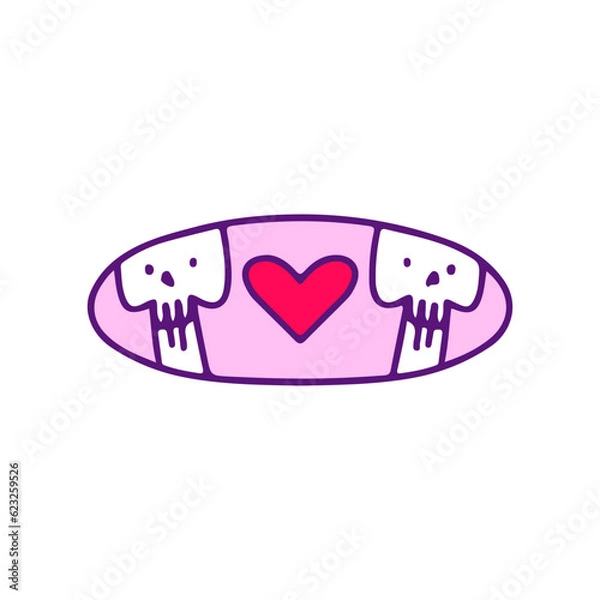 Obraz Two skulls head and heart symbol, illustration for t-shirt, sticker, or apparel merchandise. With cartoon style.