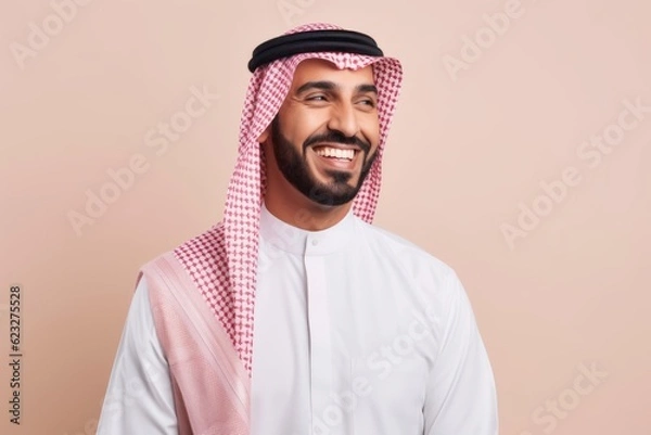 Obraz Portrait of a smiling arabic man in kandora