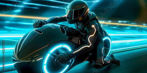 Obraz Futuristic Motorcyclist in Sci-Fi Film - generative ai