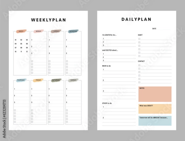 Fototapeta Weekly Plan .Minimalist planner template set. Vector illustration.	 