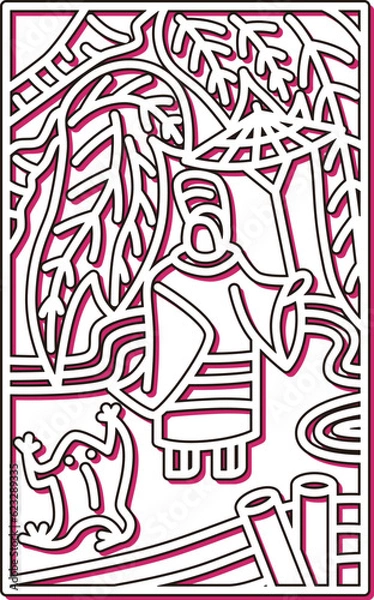 Fototapeta カラーシャドウシンプル花札　霜月　栃　11月　小野道風　栃に小野道風