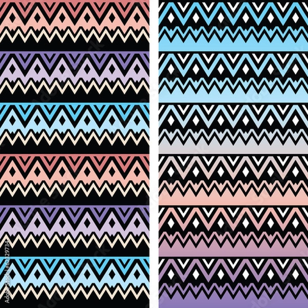 Fototapeta Tribal seamless two patterns, aztec ombre print
