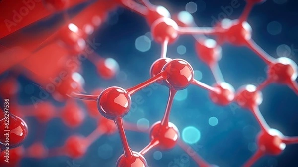 Obraz Medical studies of molecular structures. Science in the service of human. Technologies of the future in our life. molecule of medicine model, Generative AI illustration