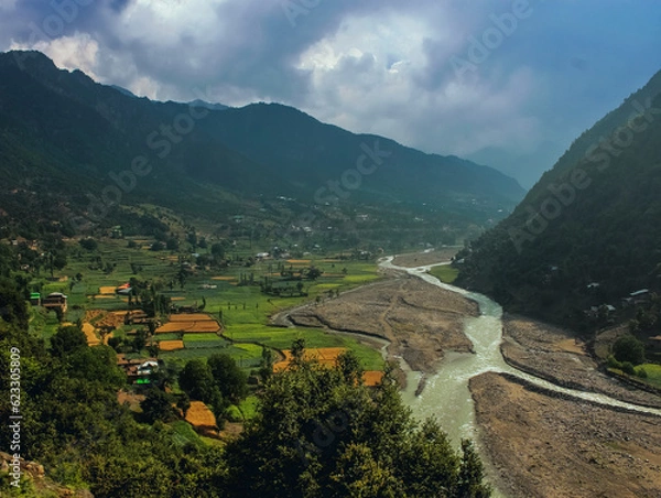 Obraz Majestic view of Kohistan Upper Dir Kumrat valley in Pakistan Amazing Landscaoe view of Trees and a cold water river adventure place in Pakistan
