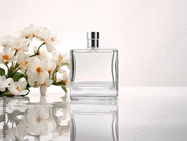 Fototapeta bottle of perfume on the water with flowers