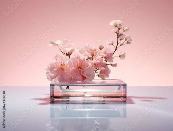 Obraz Podium for product display with floral background