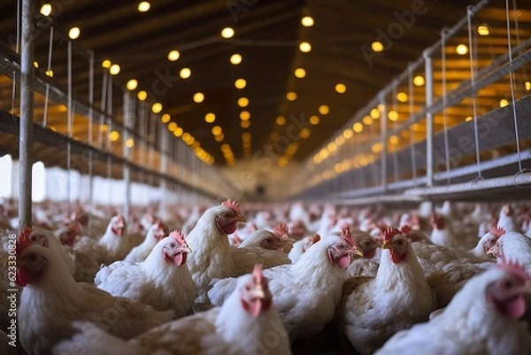 Obraz Chicken Farm for growing broiler chickens to the age of one and a half months, AI Generative