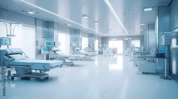 Obraz Healthcare Theme 3D Illustration of an Empty Emergency Room. AI Generative
