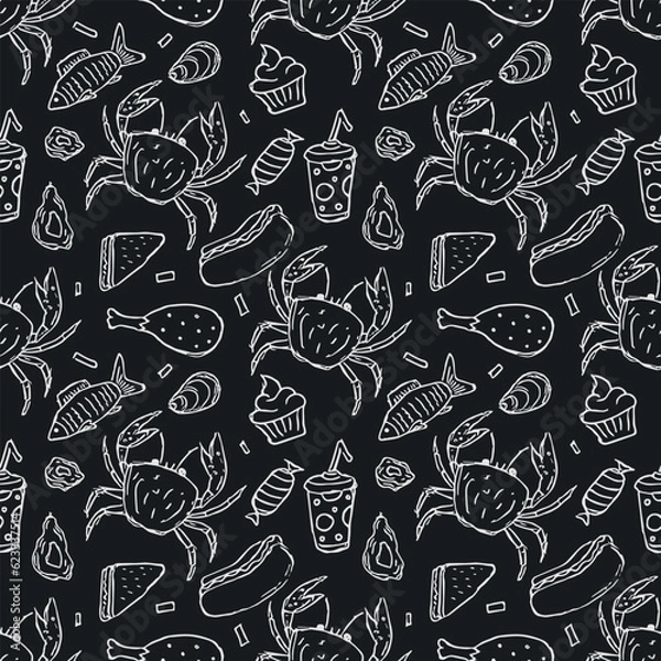 Fototapeta Seamless food pattern. Doodle food background