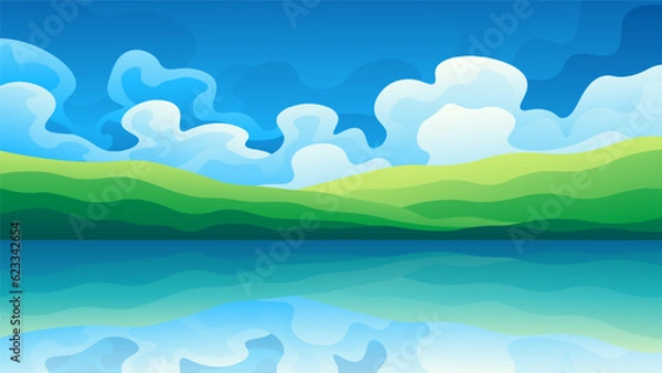 Fototapeta View of a tropical hilly green island near the sea.