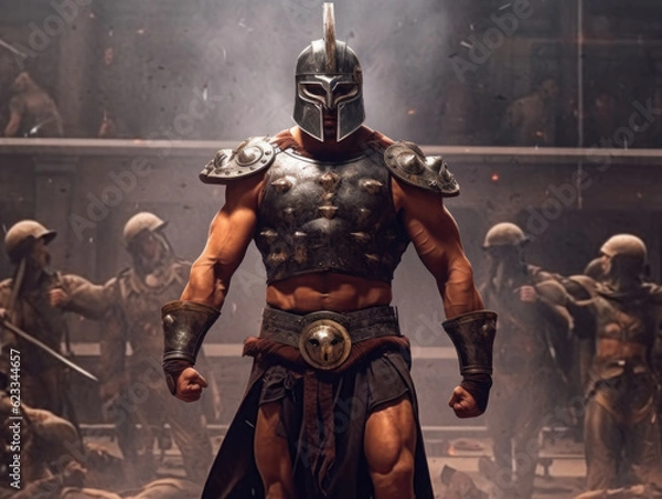 Obraz Gladiator in armor. Digital art. Generative AI.