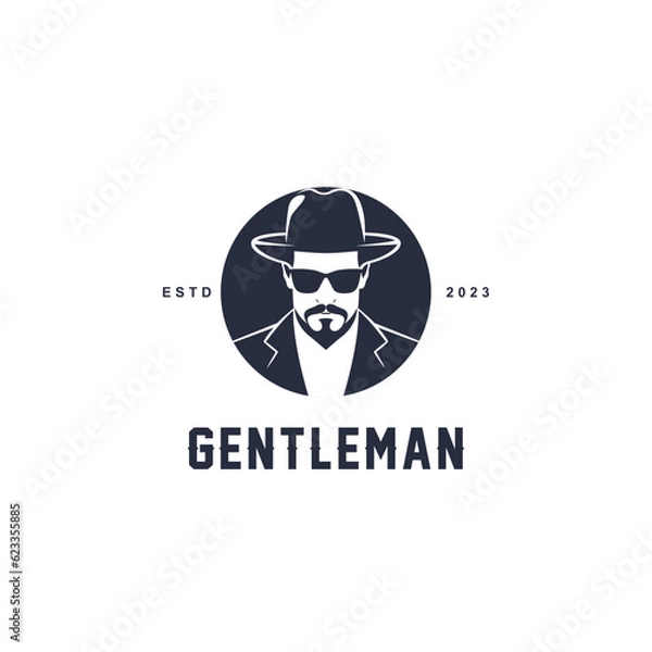Obraz Gentleman figure with mustache logo design template vector icon illustration