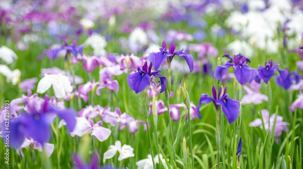 Obraz 群生して咲く満開の花菖蒲