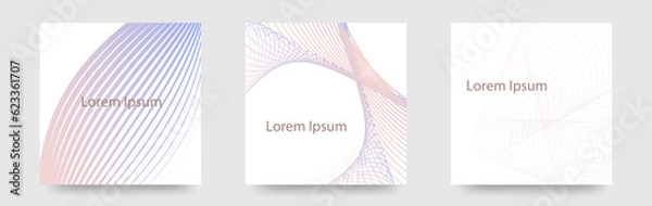 Obraz 優しい色の交差する線のデザイングラデーションカードの　泳ぐ線　3デザインカードセット